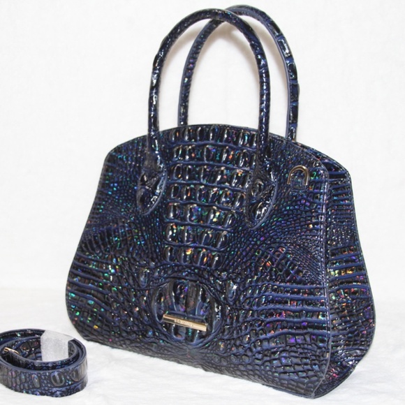 BRAHMIN Rosetta Satchel Holographic Royal Blue Melbourne Leather Purse Handbag - Picture 3 of 7